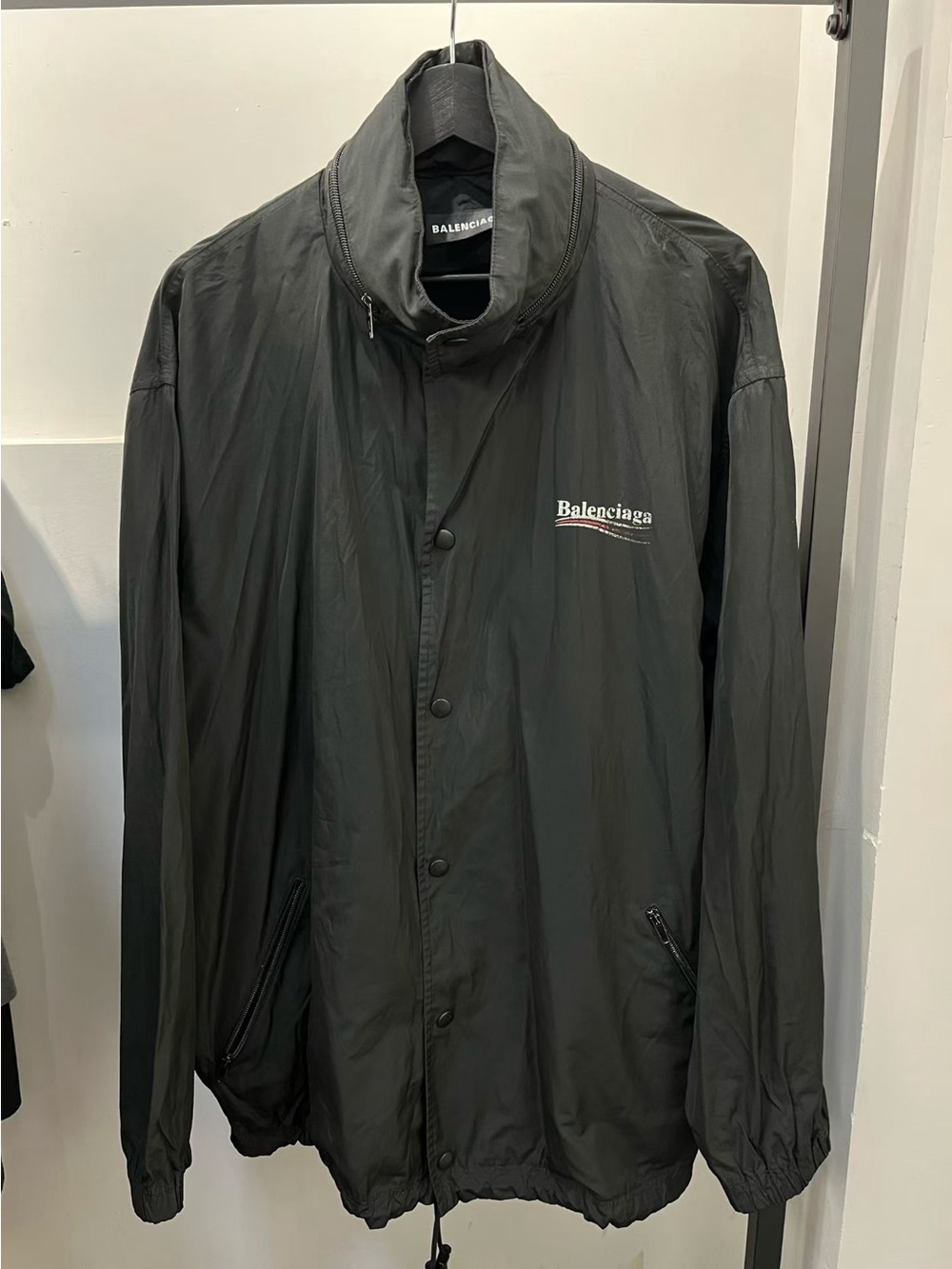 🚩steal Balenciaga Men's Black Windbreaker Jacket with High Collar